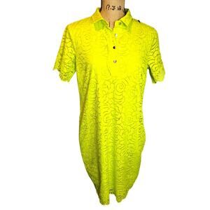 NEW Banana Republic Leon Floral Lace Shirt Dress Neon Green Pockets NOS Medium